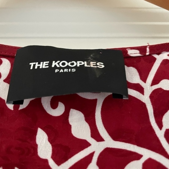 The Kooples Botanical-Print Puff-Sleeve Peplum Silk Top - Picture 10 of 11